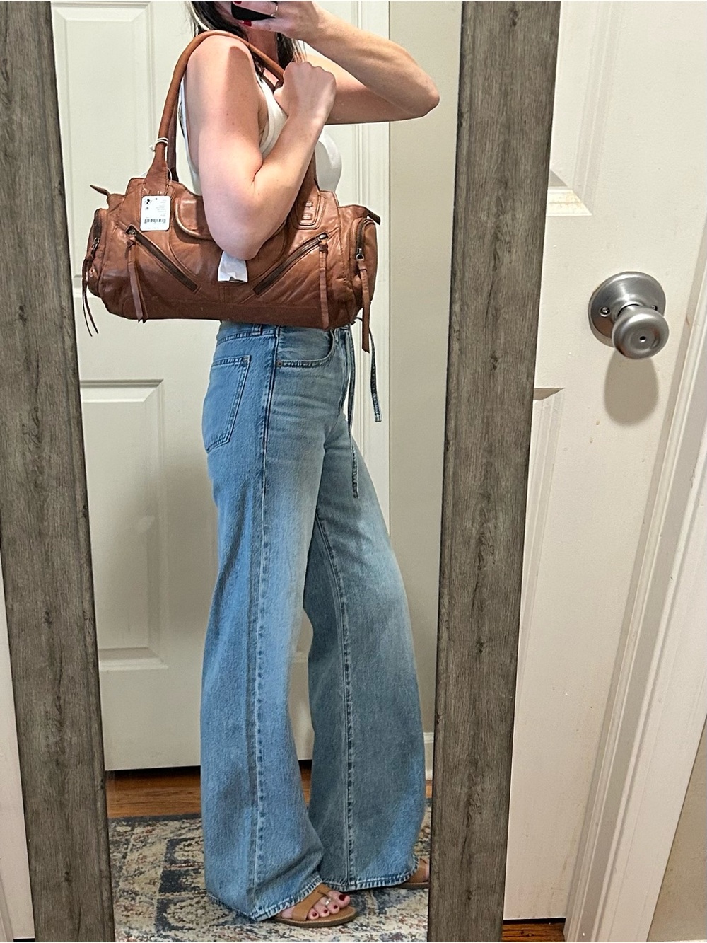 NWT Free People Sabo East West Bag in Saddle With Charms & Scarf - Picture 7 of 16
